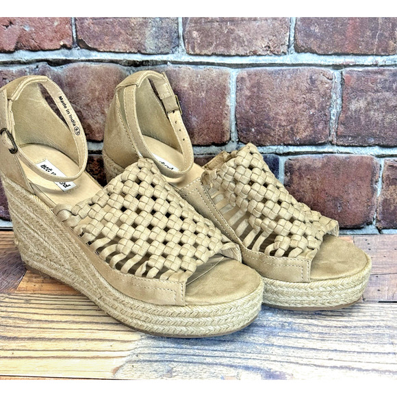 Not Rated Wedge Sandals Womens Size 8.5 Tan Jojo Woven Espadrille Open Toe Boho - Picture 2 of 11